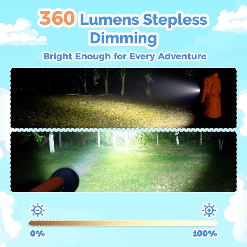 ETENWOLF L1 Rechargeable Flashlight for Kids,LED Flashlight with Fun DIY Stickers, 6 Light Modes, Adjustable Brightness, 1500mAh Battery, IPX5 Waterproof Flashlight for Camping, Home & Emergency - Image 4